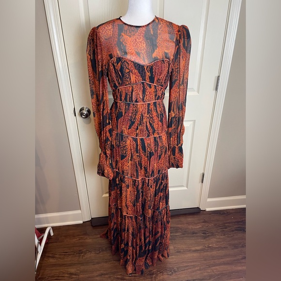 Farm Rio Tiered Giraffe Puff Sleeve Maxi Dress Small - Picture 3 of 15